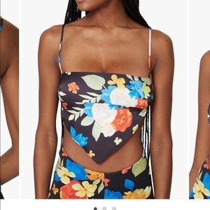 satin bandanna top with a bold floral print